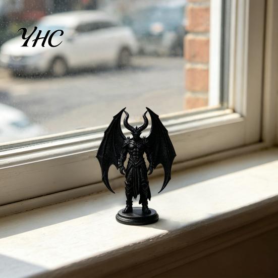 Gothic Desktop Ornament Demon Angel Statue with Armor And Wings, 3D Printed Sculpture Dark Fantasy Decoration for Desk Shelf, Home Decor, Halloween