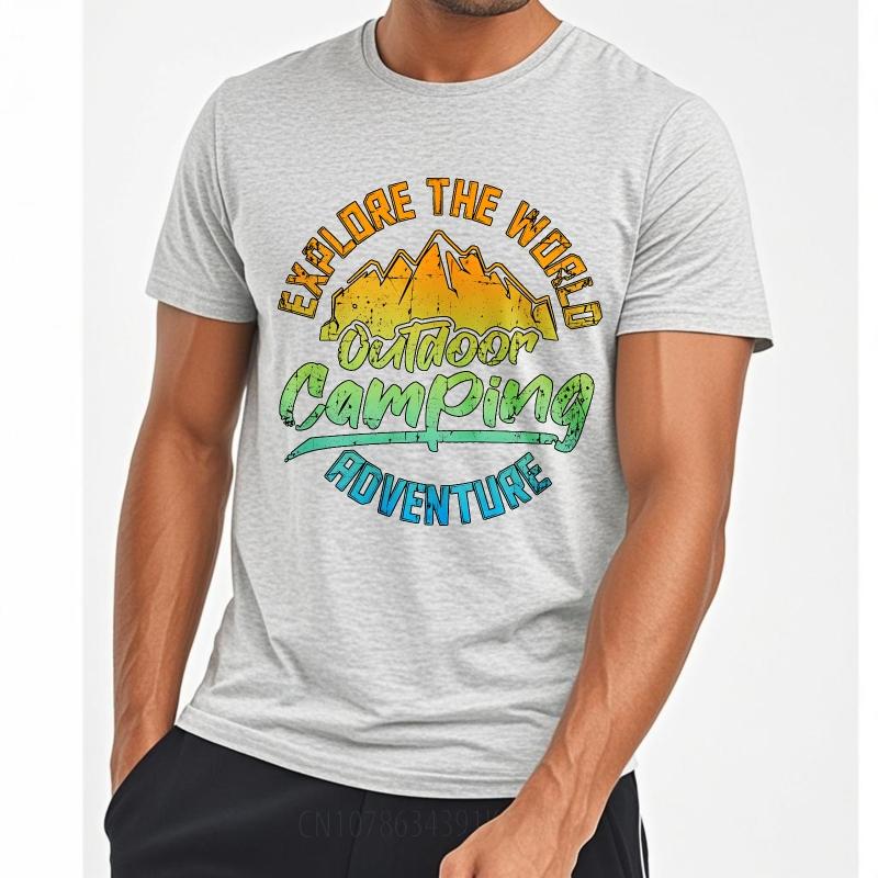 Lässiges Sommer-T-Shirt für Sie Entdecke die Welt Outdoor Camping Abenteuer Kurzarm Bedruckte Rundhals-Tops T-Shirt für Unisex