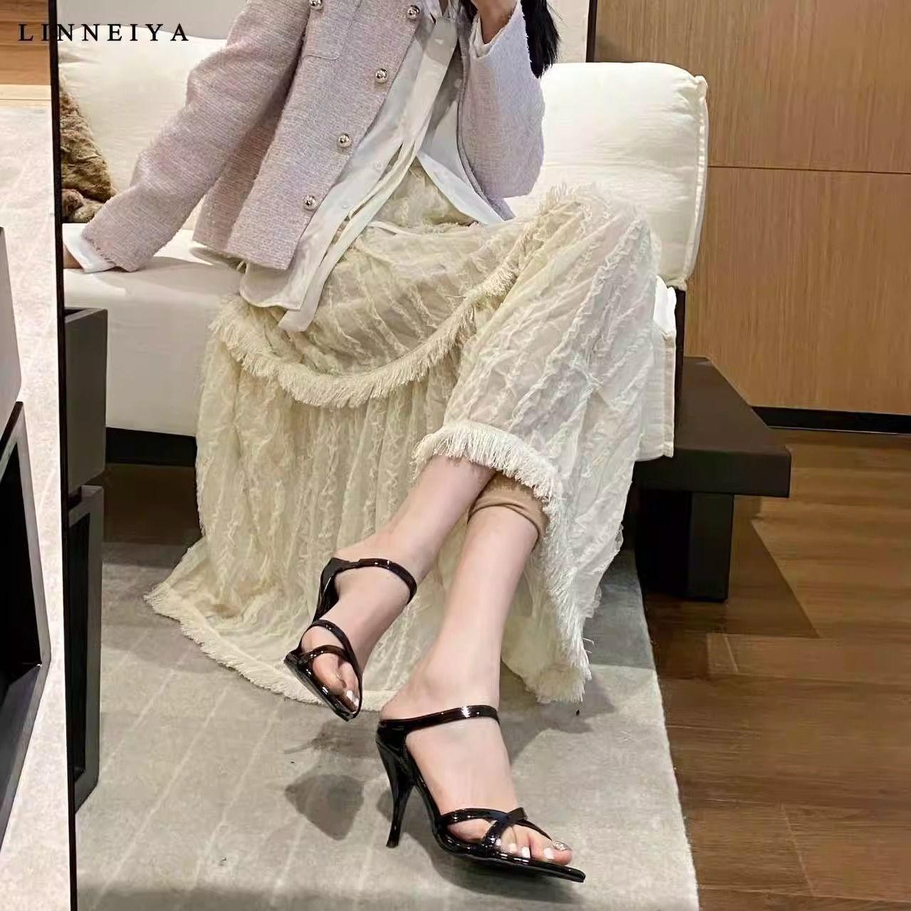 Pointed toe one-word colored bed high heels women spring wear sexy sandals platform stiletto slippers 43 2590₽