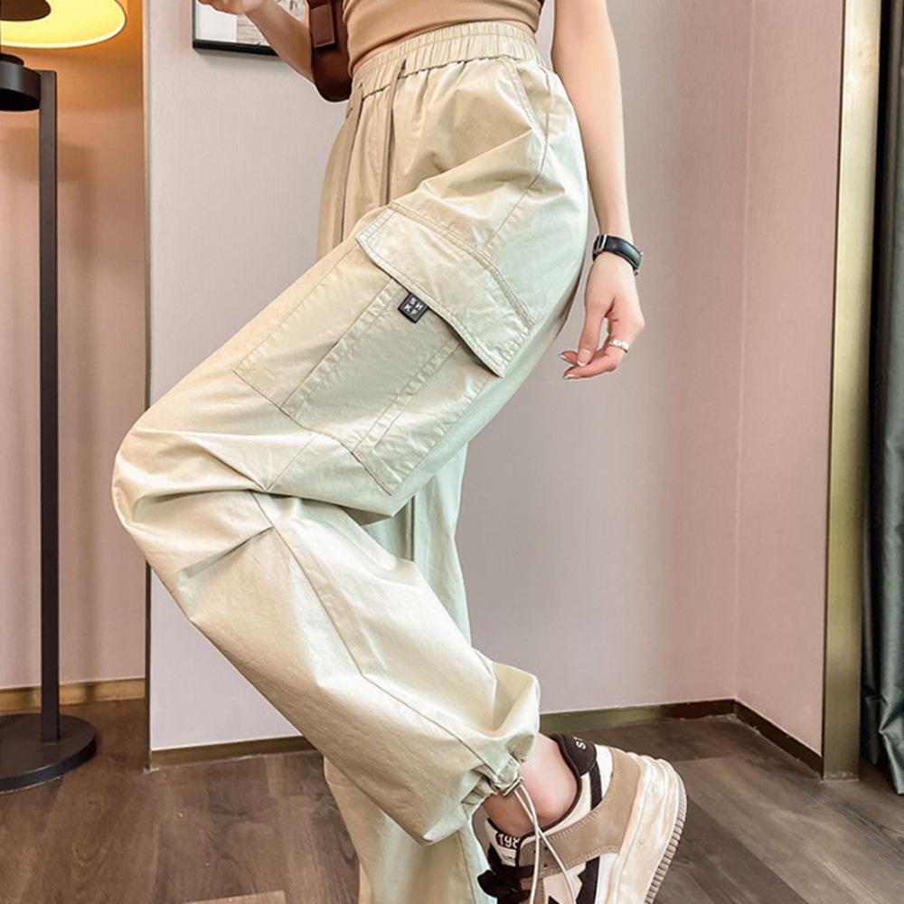 Women's Summer Lightweight High-Waisted Straight-Leg Drapey Cuffed Pants: Retro Workwear-Style Casual Loose-Fit Quick-Dry Pants