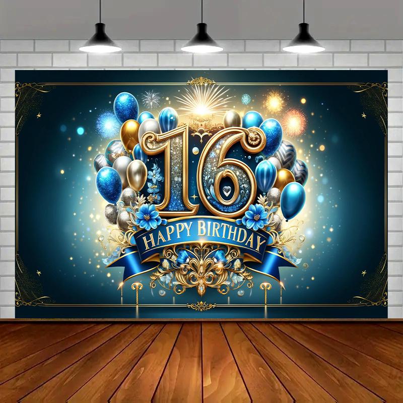 16th Birthday Celebration Banner - Polyester Fiber Party Decoration, Suitable for Home, Garden, Studio and Outdoor Activities
