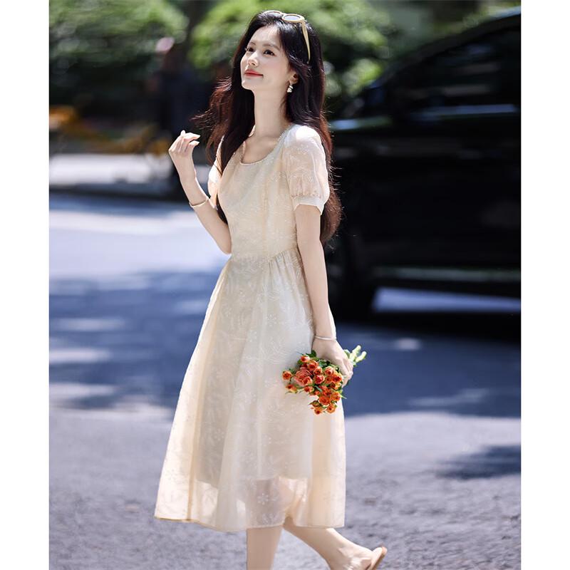 Shangjing Women's Elegant Printed Square Neck A-line Dress