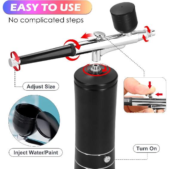 Airbrush Kit with Compressor, Air Brush Gun Rechargeable Portable High Pressure Air Brushes with 0.3mm Nozzle and Cleaning Brush Set for Painting,