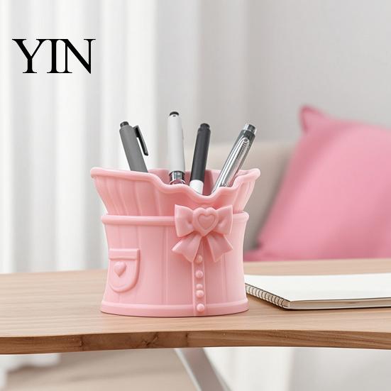 Eco Friendly PLA Organizer Lolita Bow Makeup Brush Holder, 3D Printed Pen Holder Storage Cup, Wavy Cute Container Rim Desktop for Vanity Table Decor,