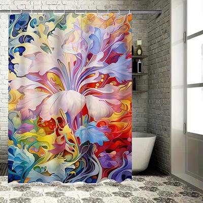 Stylish Floral Shower Curtain for Bathroom Decor High-Quality Printed Fabric Bright Colors Easy Installation with Hook Rings (Cu