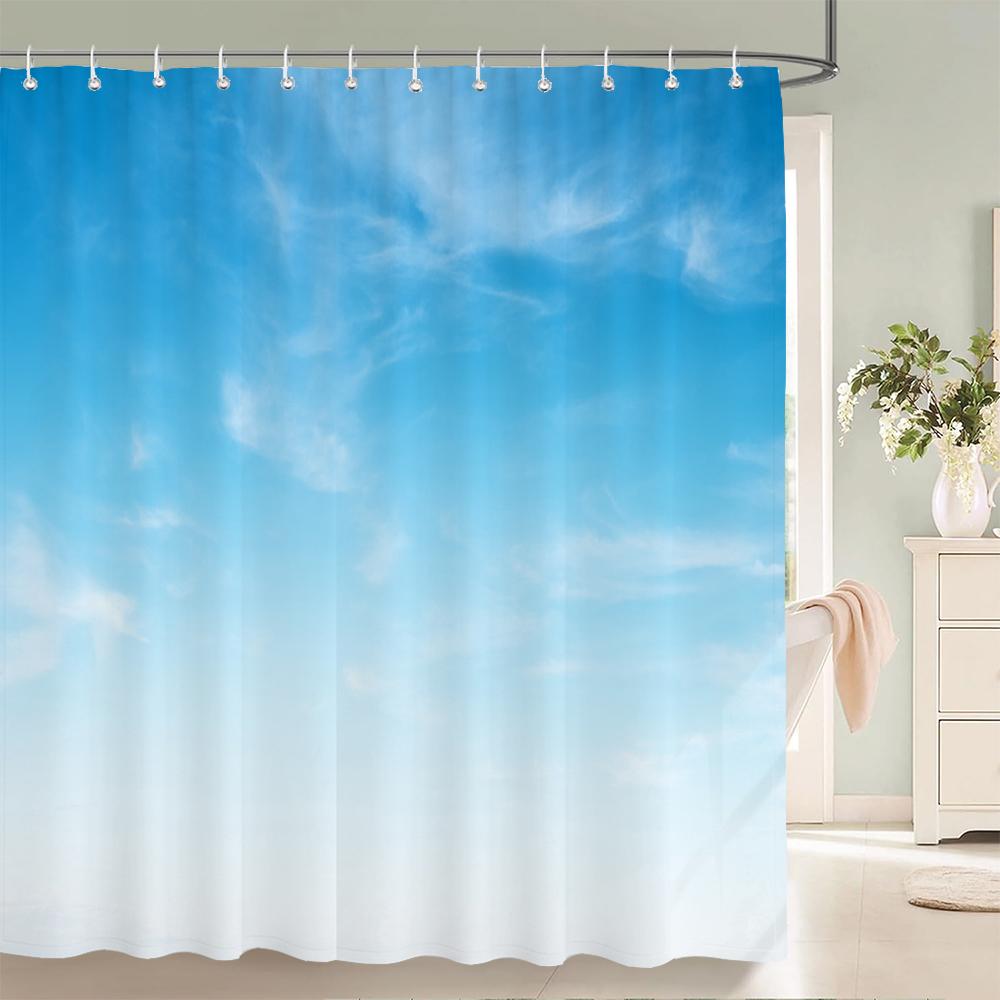 Tenda da Doccia 180x180cm Cielo Azzurro Nuvole Soleggiato Paesaggio Naturale Stampa 3D con Ganci Tessuto Impermeabile Tende per Bagno Casa