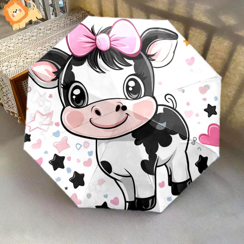 1 PC Automatic Folding Umbrella - Cute Cow Pattern, Portable & Foldable Design with 8 Ribs, Christmas Birthday Gifts