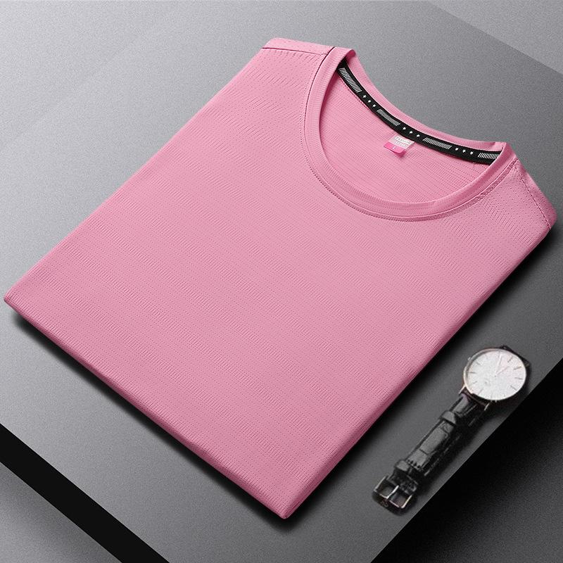 Camiseta Masculina Plus Size de Seda Gelada de Secagem Rápida - Manga Curta, Top de Verão para Fitness