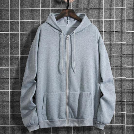 Herren Hoodie Mantel Einfarbig Reißverschluss Langärmlig Strickjacke Taschen Warmhalten Kordelzug Kapuze Plüsch Frühlingsmantel Herrenkleidung
