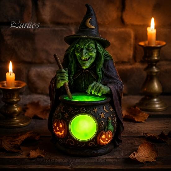 Schlafzimmer Schreibtisch Dekorationen Halloween Hexe Kessel Lampe, Harz Statue Ornament, Gruselige Dekorative Kreative Haus Garten Dekor Licht für Schreibtisch