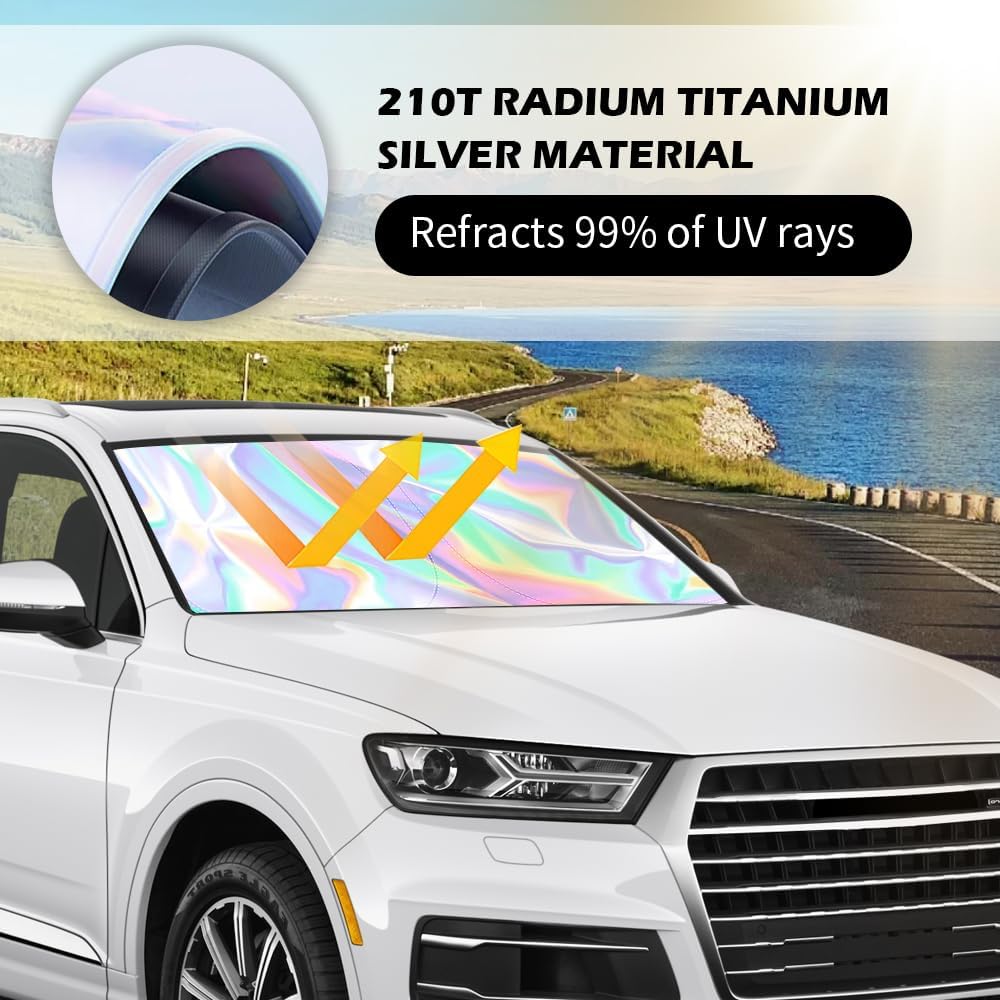 57.09 * 31.5" Windshield Sun Shade Foldable,Upgraded 210T Radium Titanium Silver Car Windshield Cover With Storage Pouch For Automotive Interior