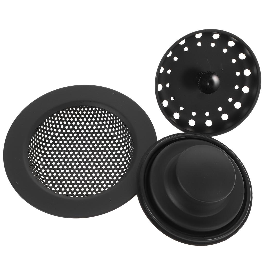 3 Pcs Sink Strainer Kitchen Drain Disposal Flange and Stopper Plug Black Accessories Stainless Steel Essentials
