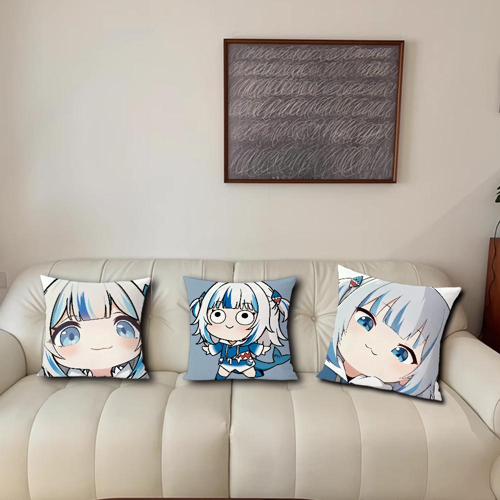 Cute Gawr Gura Vtuber Q Version kawaii cushion cover For Bedroom Car Coffee Shop Soft Living Room Sofa Decorative Pillow Case