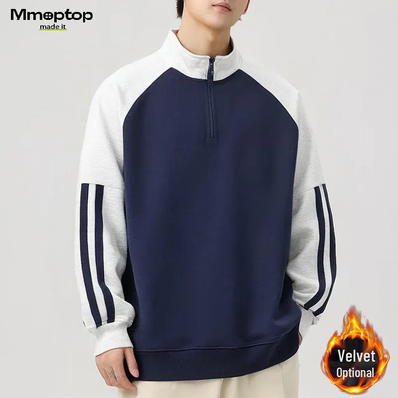 MMOPTOP Men's American Style Color Block Half-Zip Raglan Sweatshirt