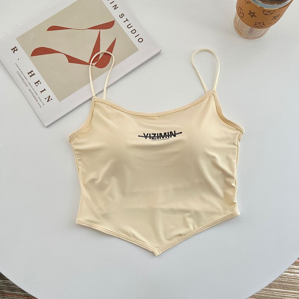 Pure and Erotic Sexy Sweet Hot Girl Ice Silk Suspender Vest Short Sleeveless Top Design Beautiful Back Summer Inner Wear