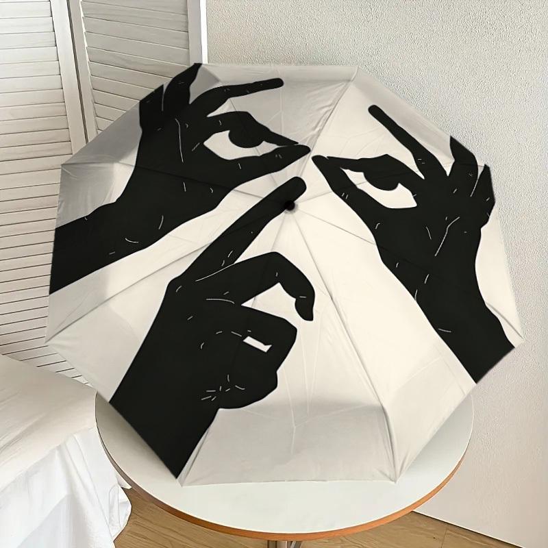 1PC hands face Automatic Open/Close Umbrella with Windproof, 8-Rib Sturdy Canopy, Durable Ribs, Fashionable Design, Outdoor Accessory, Fun Prin, Holid