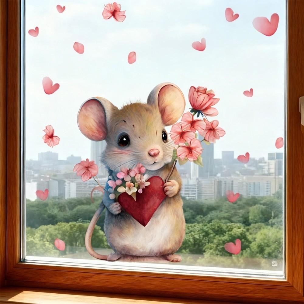 PVC Valentine's Day Window Stickers Animals Cats Bears Mice Love Heart Window Decals  Decorations