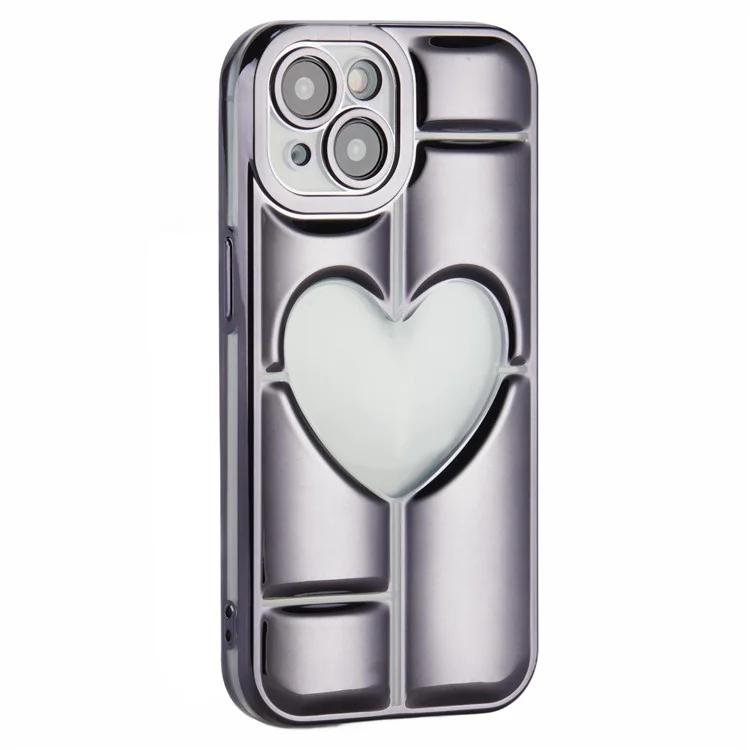 

MNS Series for iPhone 15 TPU Phone Case 3D Heart Shape Electroplating Cover