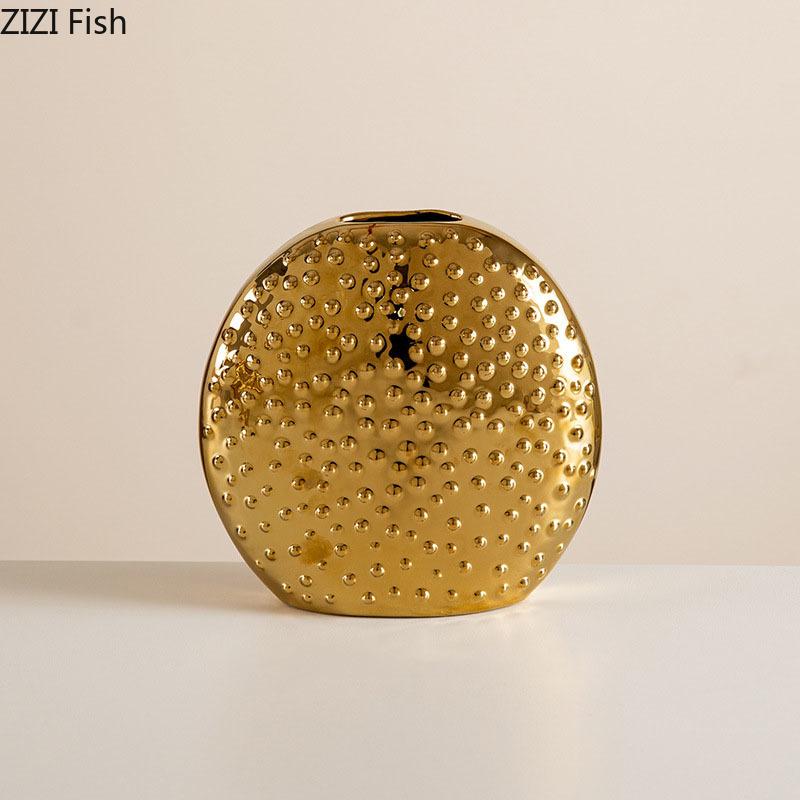 Gold Plated Spikes Ceramic Vase Round Floral Plant Pots Table Decoration Flowers Arrangement Flower Vase Room Aesthetic Decor