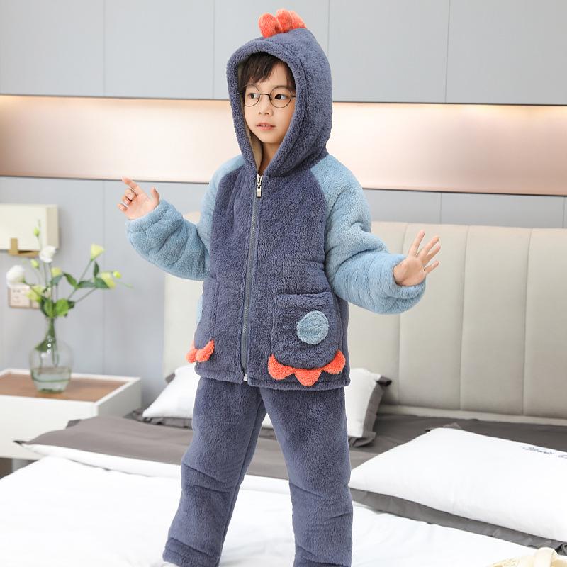Girls' Cartoon Fleece-Lined Pajama Set - Warm Winter Wear for Babies & Kids