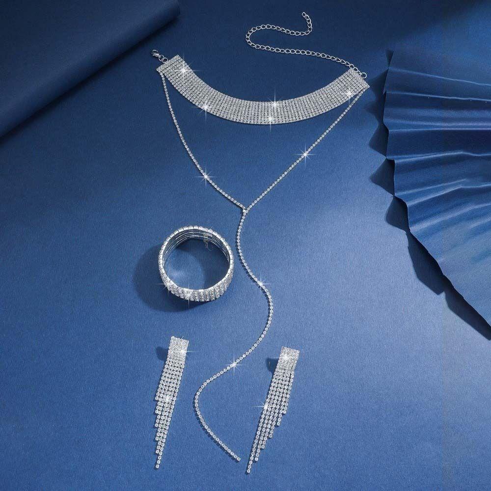 Ensemble Simple Collier Boucles d'Oreilles Bracelet 2/3 pièces Ensemble Collier Incrusté de Strass Fête