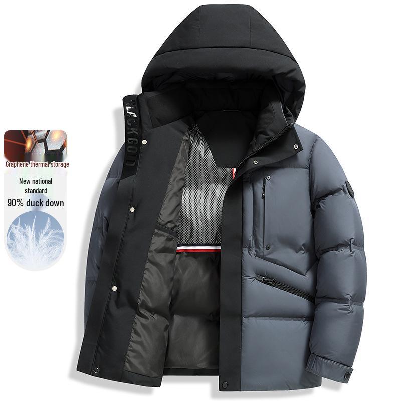 Men's 90% Duck Down Puffer Jacket - Short, Thick, Hooded Winter Coat for Extreme Cold Protection