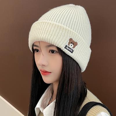 Cute Little Bear Woolen Hat Autumn Winter Thick Warm Knitted Hat Student Ear Protection Cold Hat for Women Caps