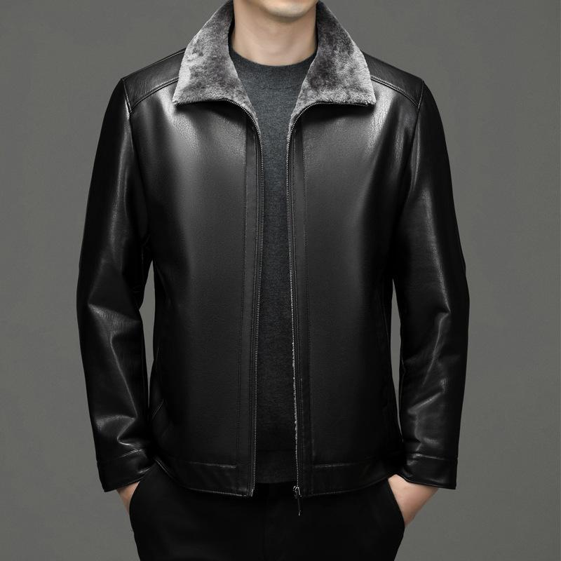 Genuine Leather Fur One Leather Jacket Men's Short Leather Jacket Men's Winter In The Young Padded and Thickened Jacket