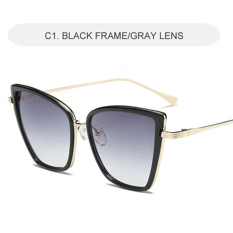 

New Brand Vintage Cat Eye Sunglasses Women Retro Driving Round Metal Frame Sun Glasses For Female Mirror UV400 Eyewear Picture color чёрный