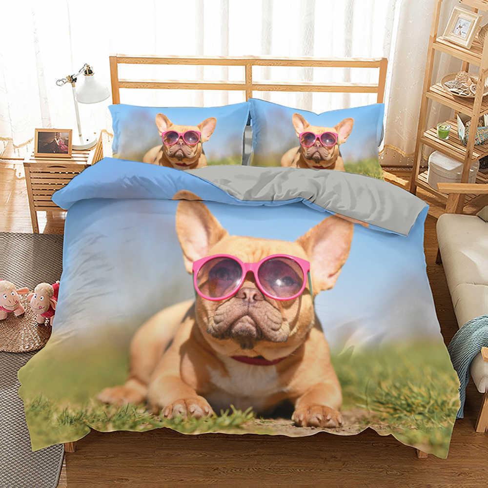 French Bulldog Duvet Cover Set King Size Cute Puppy Animal Theme Bedding Set For Kids Teen 2/3Pcs Soft Comforter Cover