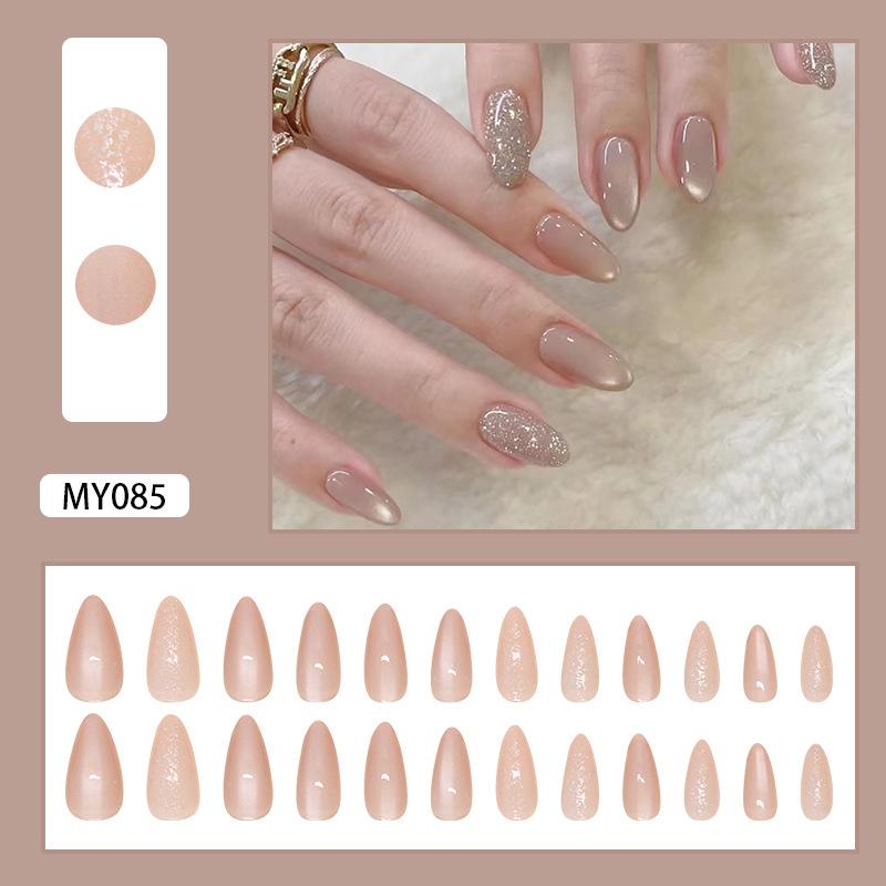 

24 шт. накладных ногтей кошачий глаз, однотонные съемные ногти Fairy Gas Clear Nail Piece, простые накладки Ins Wind Nail Patch