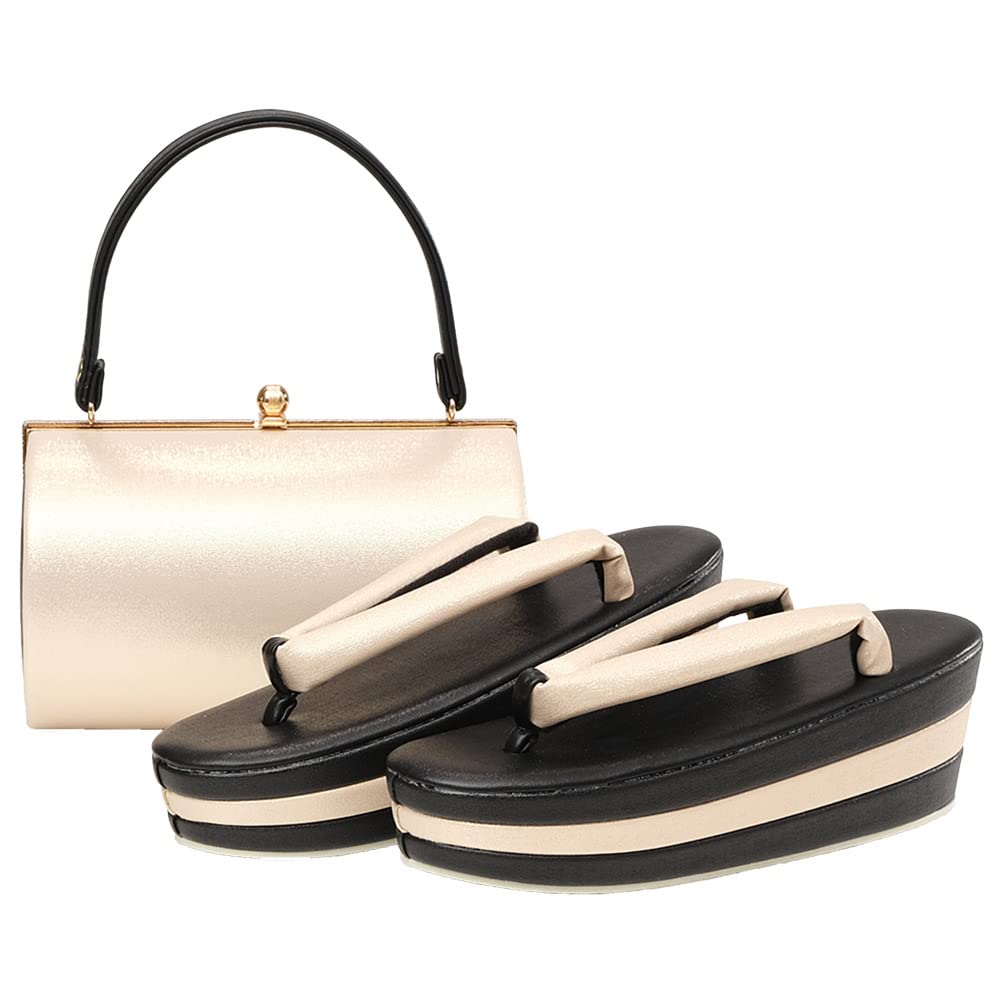 

Kimono Zori Bag 2 Piece Thick Thick Boxed [Kyoto Yuzen] Комплект, комплект, яруси, підошва, емаль, (Стиль A.Tsudure, чорний)