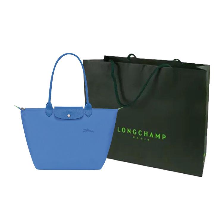 Longchamp Snap Zipper Closure Canvas Tote Shopping Bag Women tote Blue 1899919P82