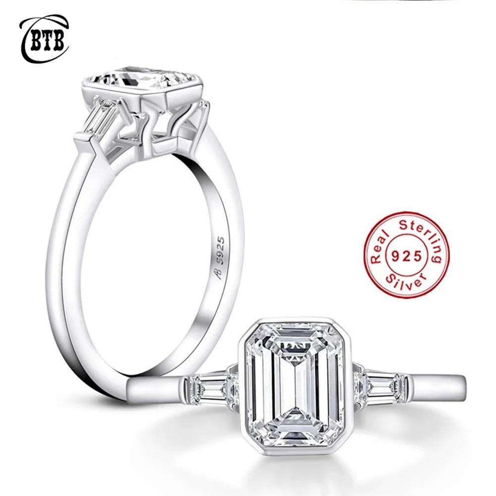 Silver 925 Cut Created Moissanite Engagement Wedding Ring for Women Jewelry
