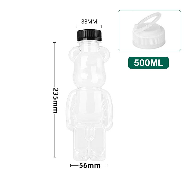 Botella de té con leche de dibujos animados, títere en forma de oso, botella de jugo espesada transparente