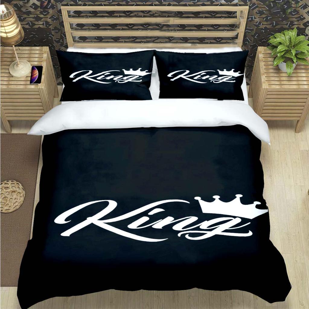Fashion King And Queen Print Bedding Set Single Twin Full King Size Cute Animals Bed Linen Adults Teens Bedroom Luxury Gift