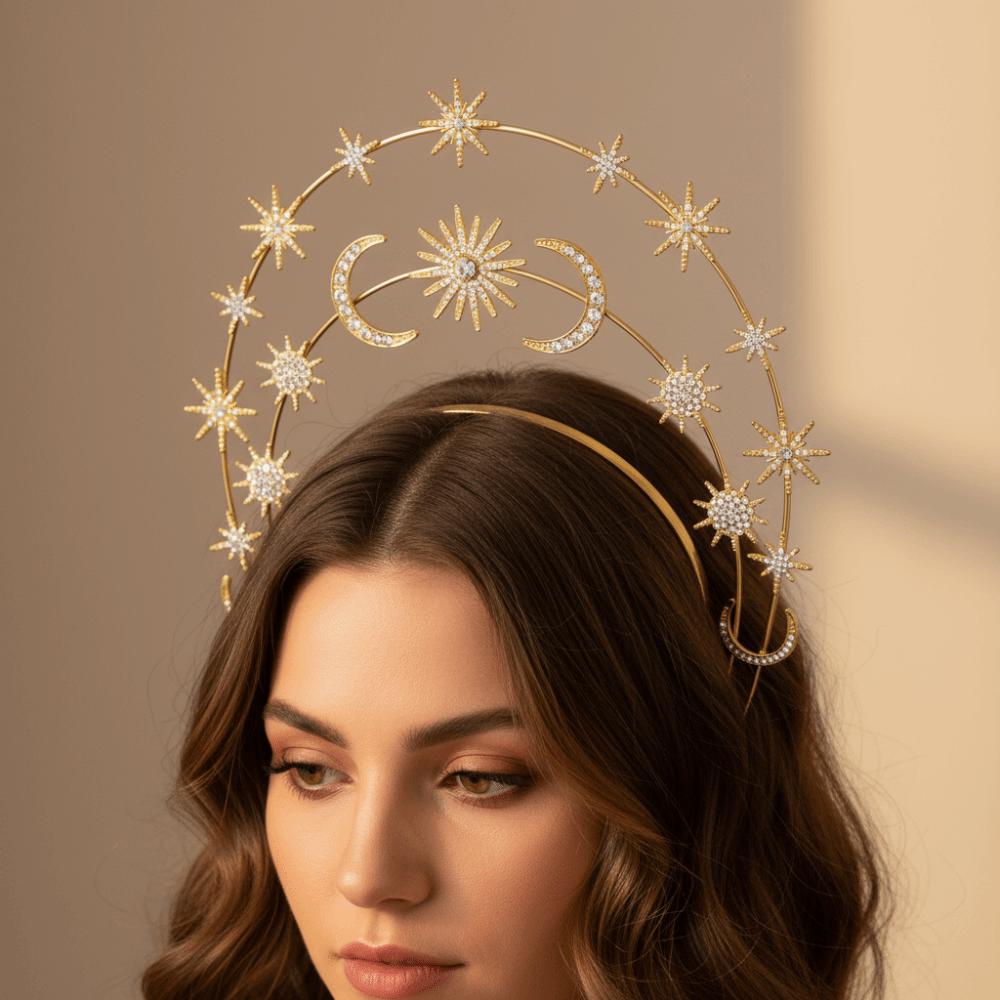 Rhinestones Crystal Goddess Crown Headband Gothic Wedding Bridal Headdress  Prom