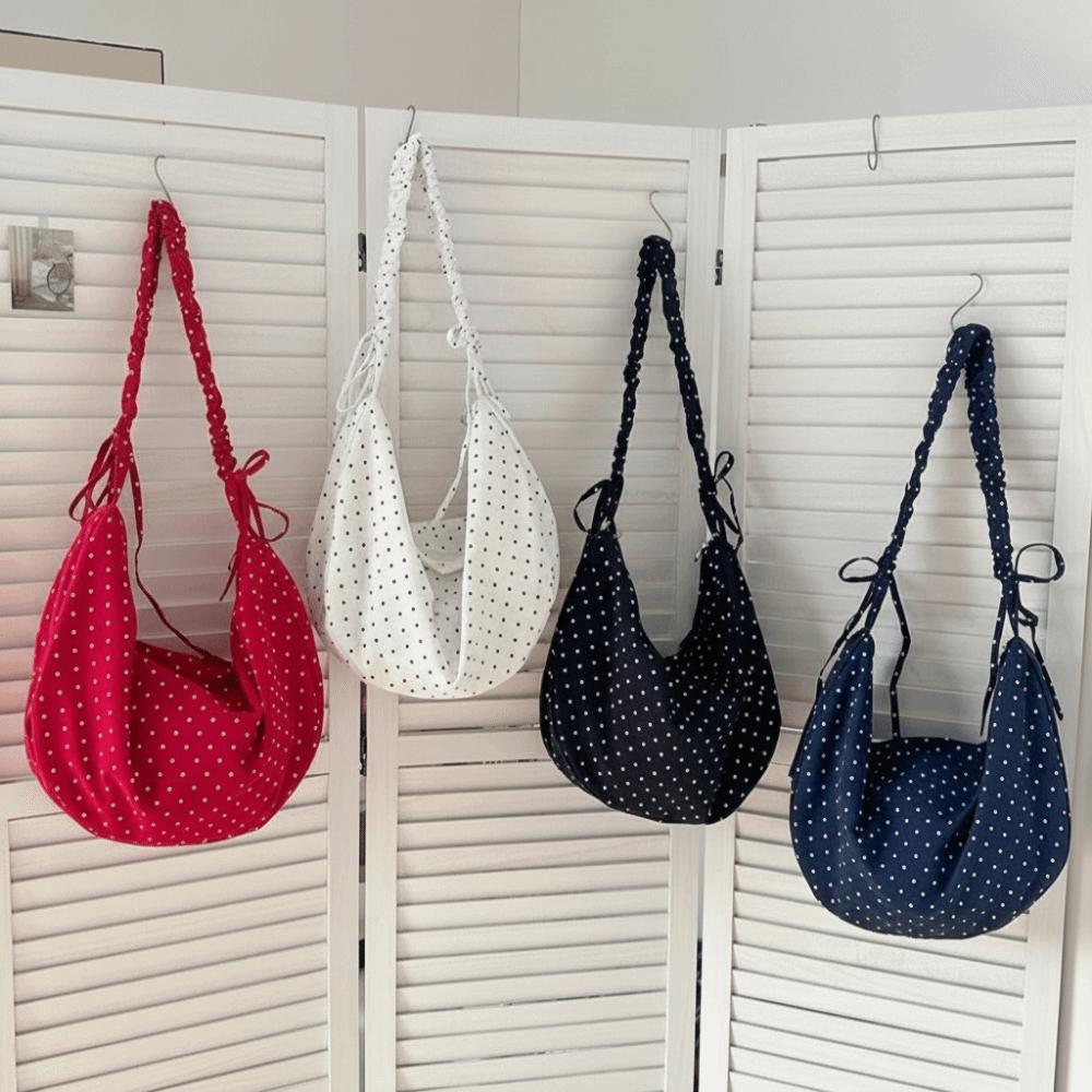 Korean Style Polka Dot Nylon Crossbody Bag Adjustable Canvas Dumpling Bag Shopping