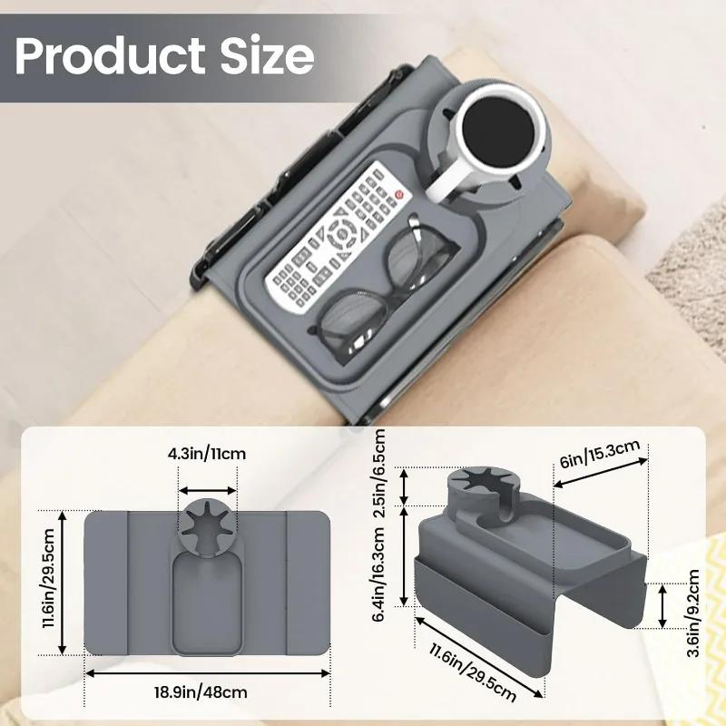 Couchtisch-Ablage mit Getränkehalter, Silikon-Sofa-Armlehnen-Organizer mit Zubehör-Seitentaschen zur Aufbewahrung von Fernbedienungen, Handy, Tablet oder Snacks