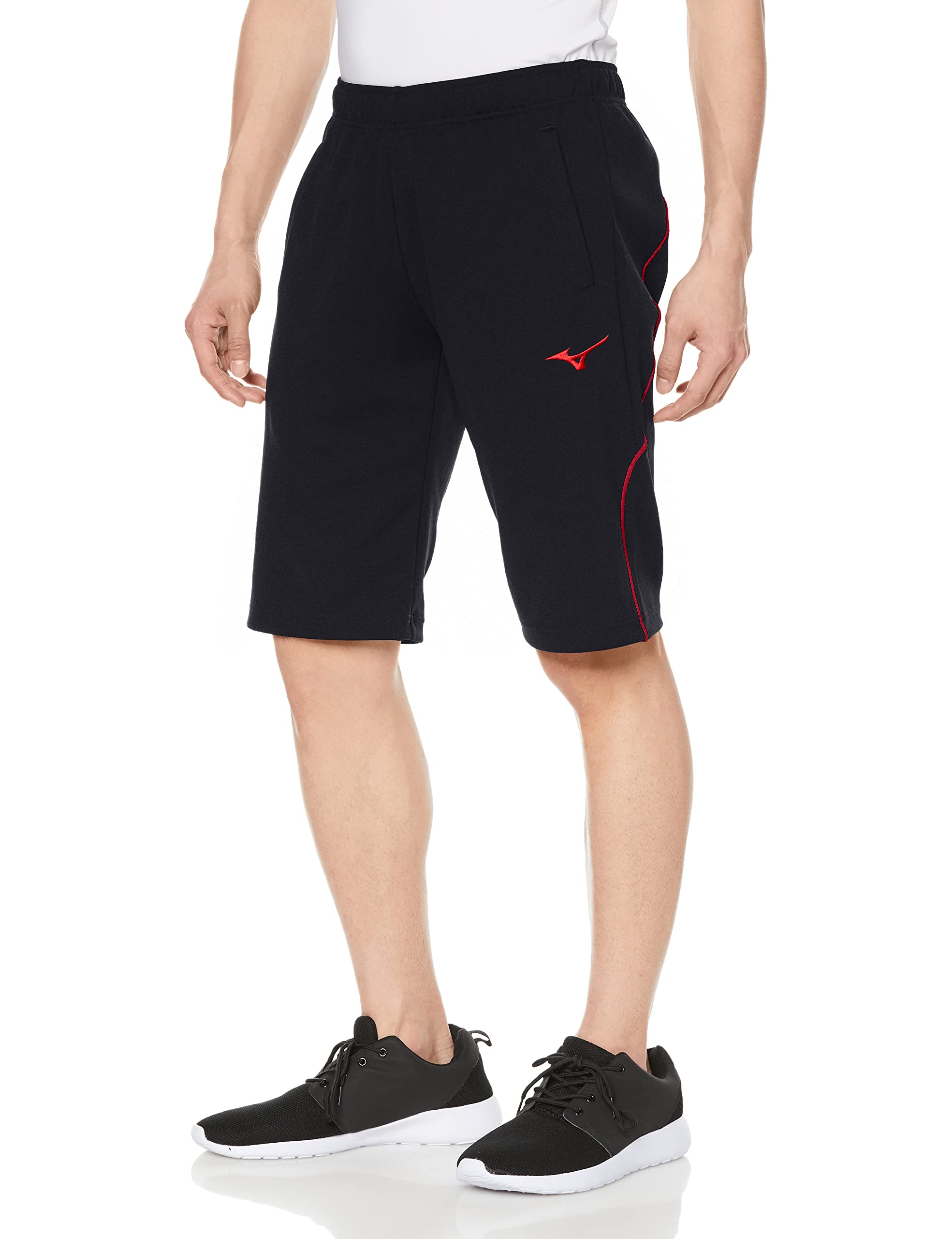 

Mizuno Training Wear Size L Warm-Up Shorts, Moisture-Wicking, Quick-Drying, 32MDA126, Black/Chinese Red,