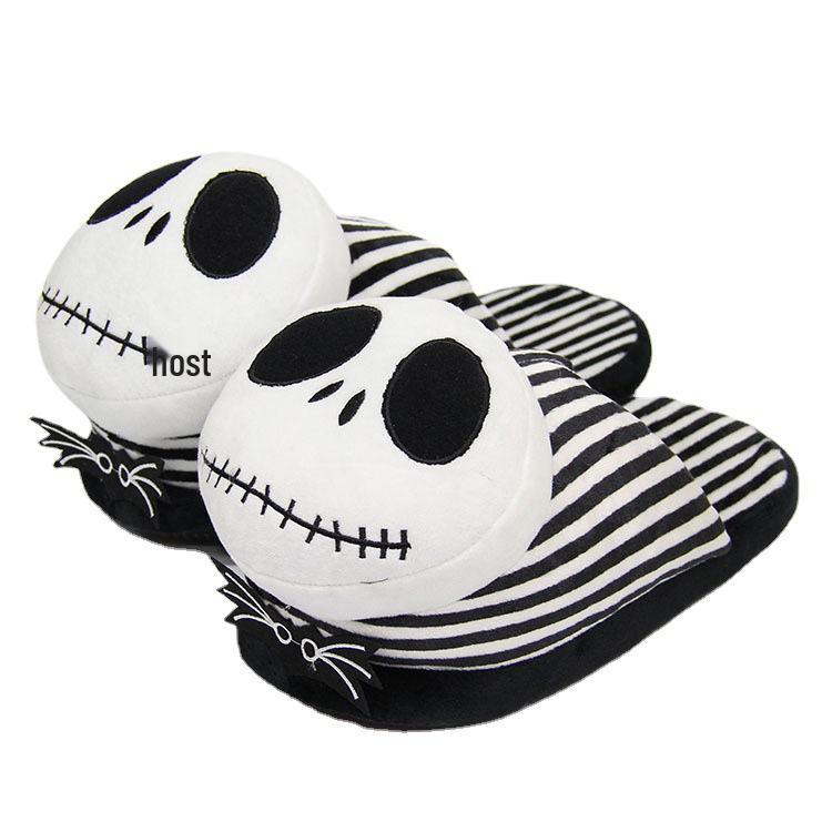 

Jack Skellington Striped Plush Halloween Slippers: Cozy Cotton for Couples One Size 35-42