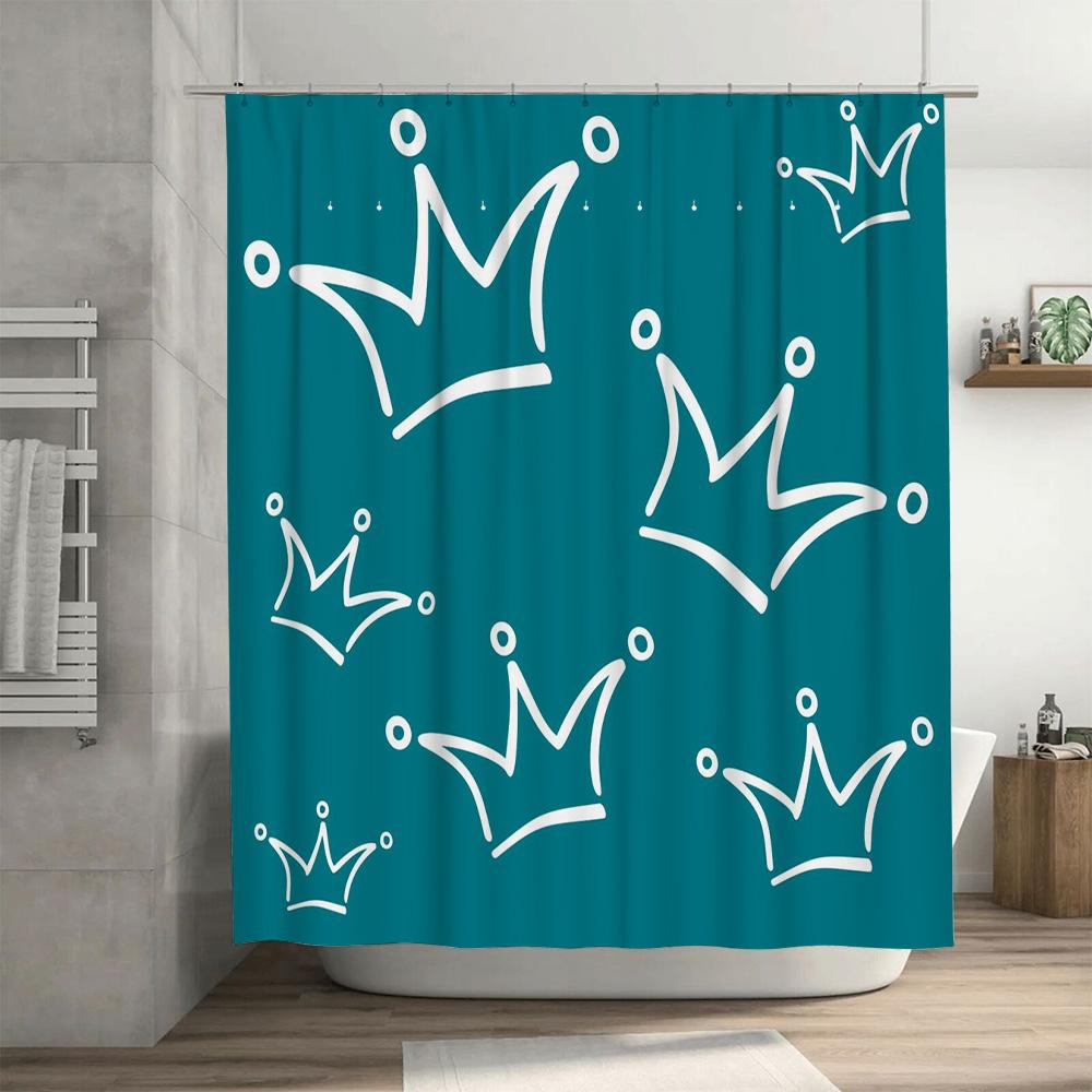 Royal Crown Shower Curtain Blue White Pattern Waterproof Bathroom Decor for Home Decoration