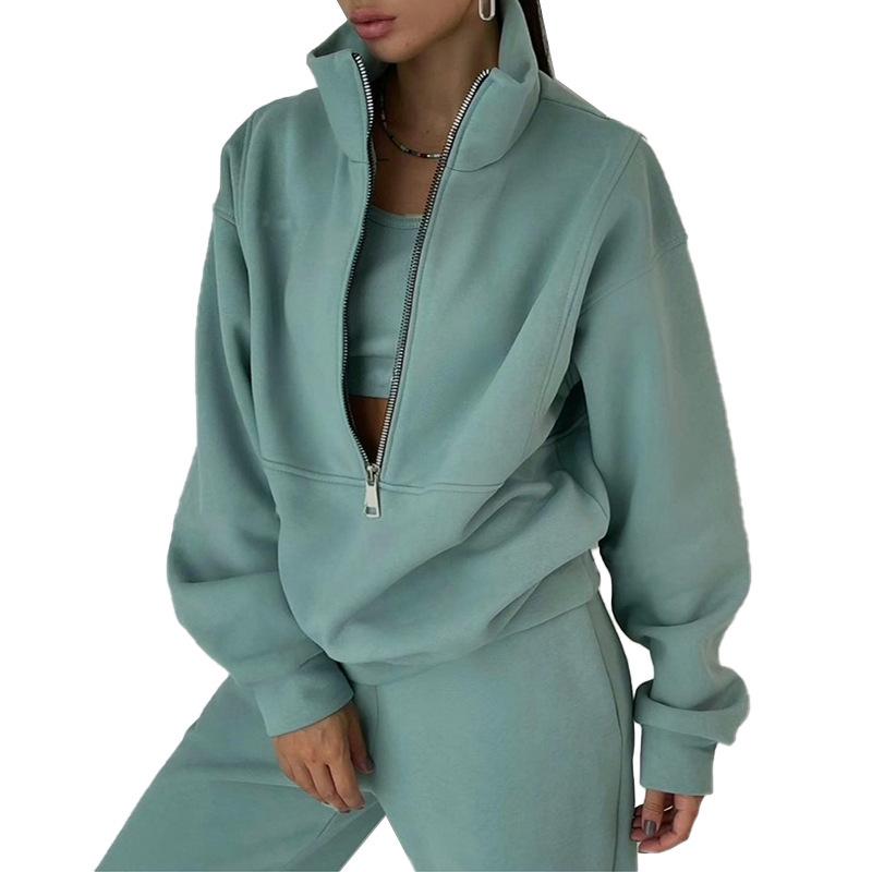 2026 Spring Women's European American Two-Piece Hoodie Fleece Casual Sports Set