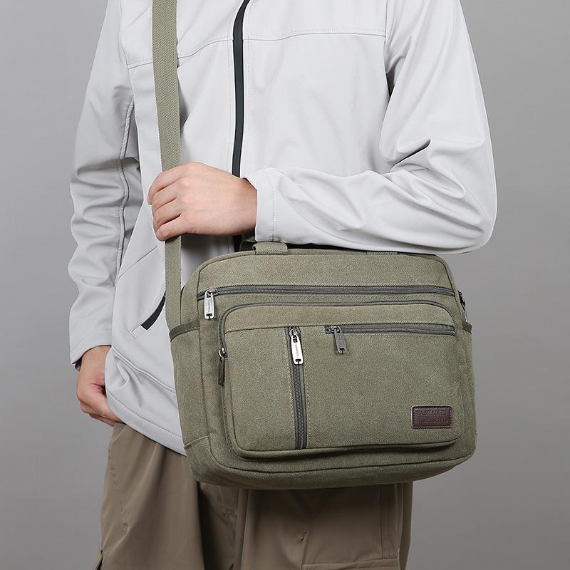 Classic Canvas Messenger Bag - Men's Crossbody Shoulder Tote for Work & Travel (Water Resistant Durable Handbag)