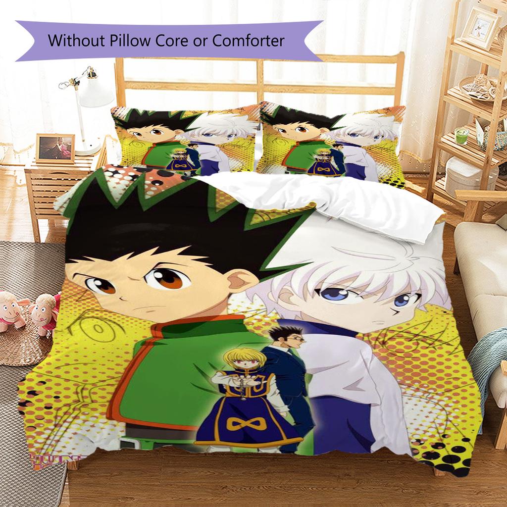 Anime HUNTER×HUNTER Pattern Bedding Set Quilt Cover Pillowcase Home Decor Gift (1 * Duvet Cover + 2 * Pillowcase, Without Core)