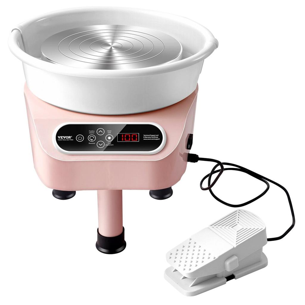 Pottery Wheel 10in Ceramic Wheel Foot Pedal Touch Screen 350W 3 Legs Pink