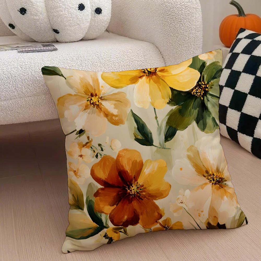 Vintage Floral Pillow Pastoral Style Cushion Cover Throw Pillow Cover Hidden Button Durable Polyester Chair Cushion