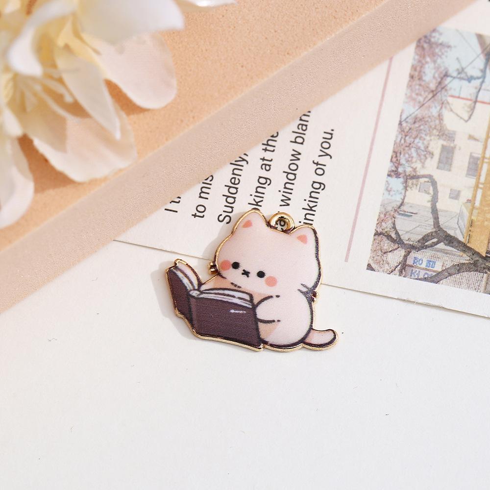 Alloy Diy Jewelry Accessories, Reading Cat Oil Drop Pendant Simple Necklace Bracelet Pendant Jewelry Accessories