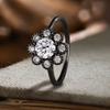 1Pc Plated Gun Black Ring, Retro Exaggerated Inlaid Synthetic Zircon Ring, Simple and Fashionable