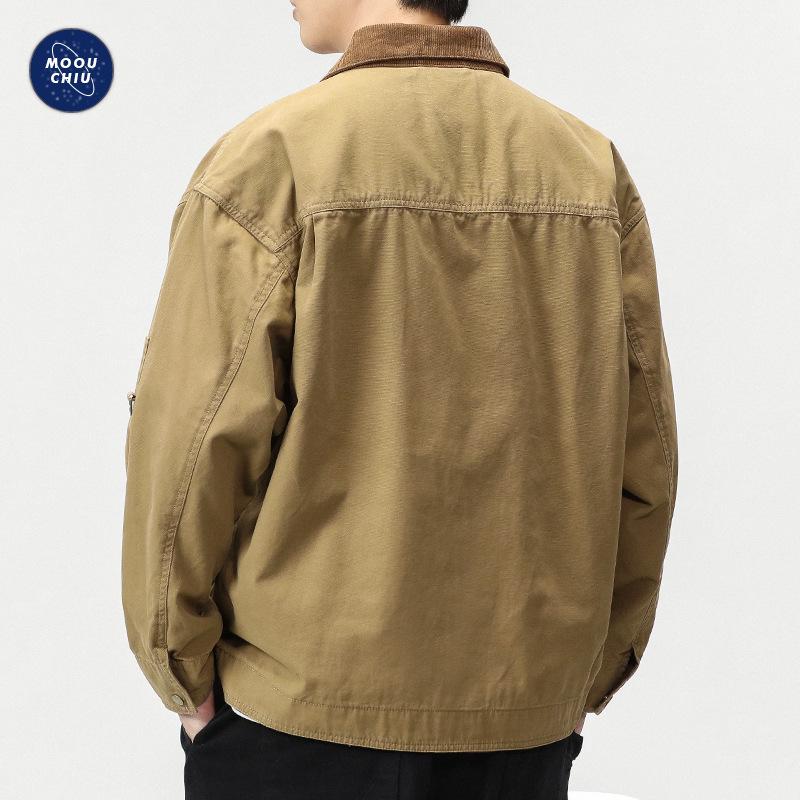 Mu Qiu Menswear | Trendy Mountain Style Outdoor Lapel Loose Workwear Jacket for Men In High-End Pearl Canvas American Style